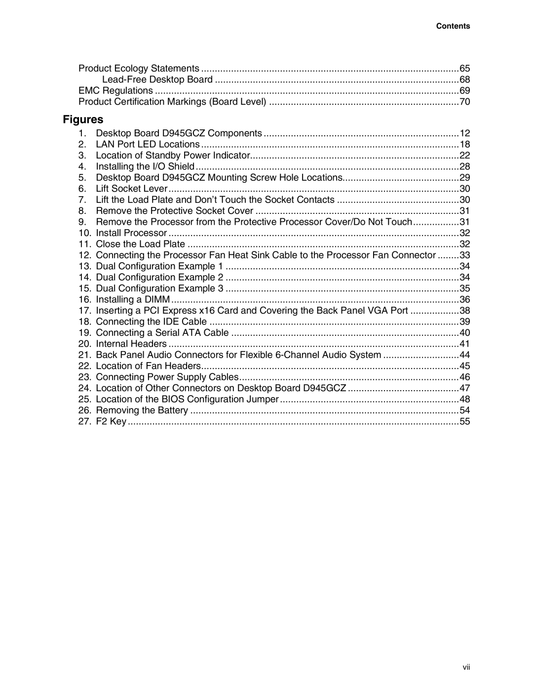 Intel D945GCZ manual Figures, Contents 