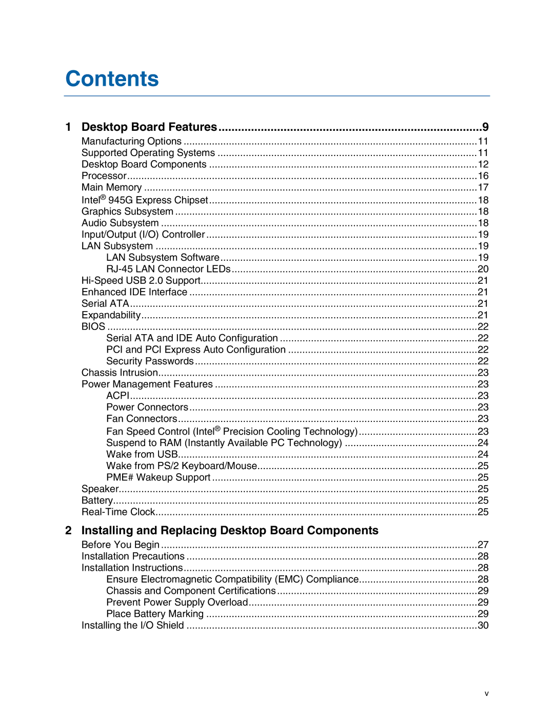 Intel D945GNT/D945GTP manual Contents 