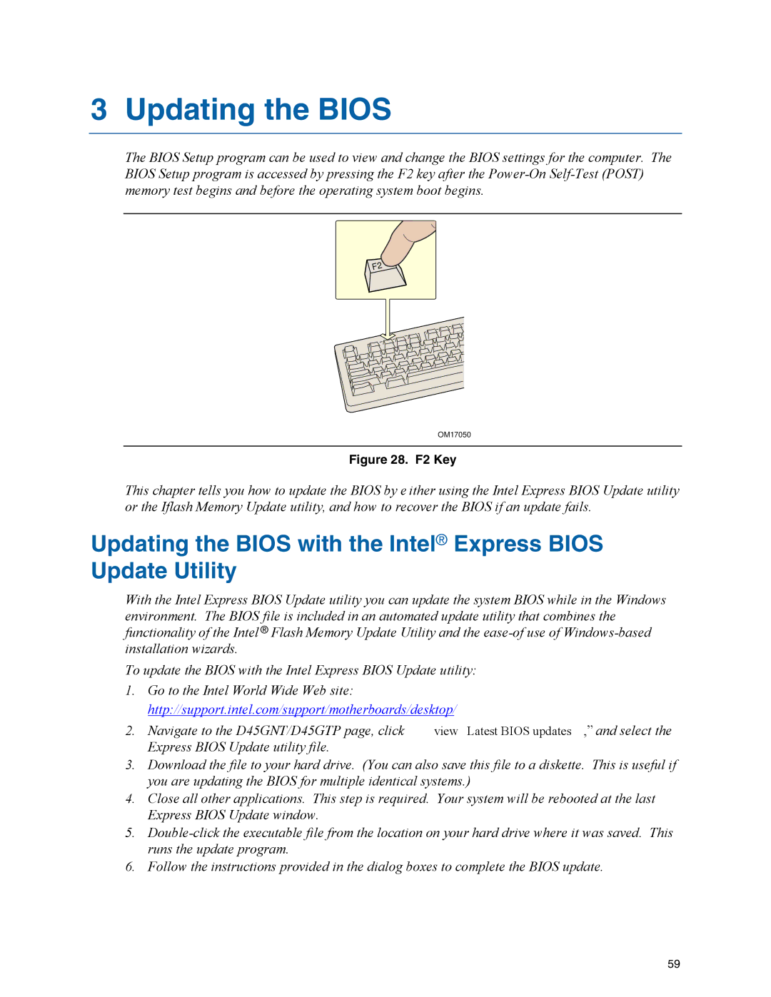 Intel D945GNT/D945GTP manual Updating the Bios 