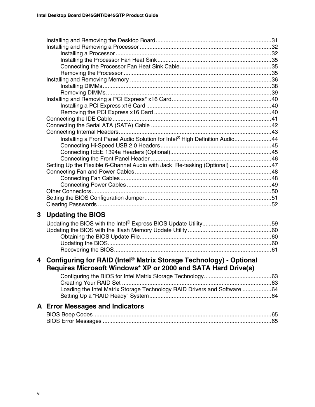 Intel D945GNT/D945GTP manual Error Messages and Indicators 