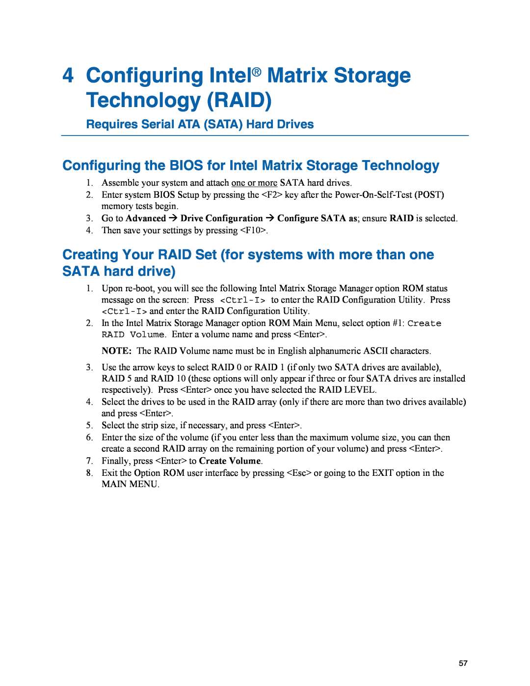 Intel D945GPM Configuring Intel Matrix Storage Technology RAID, Configuring the BIOS for Intel Matrix Storage Technology 