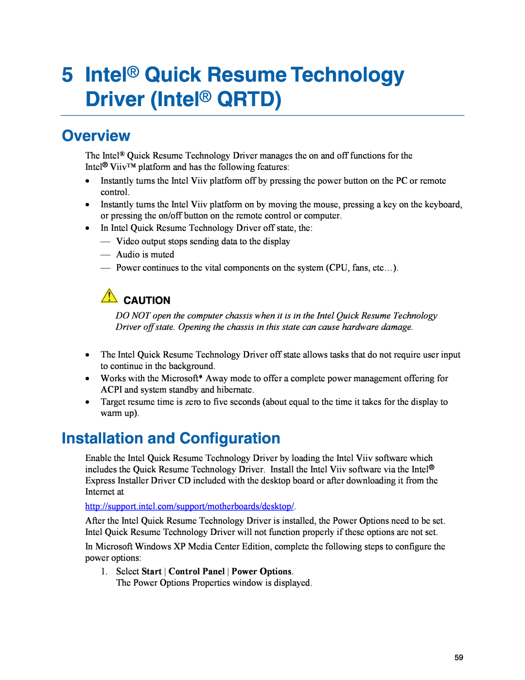 Intel D945GPM manual Intel Quick Resume Technology Driver Intel QRTD, Overview, Installation and Configuration 