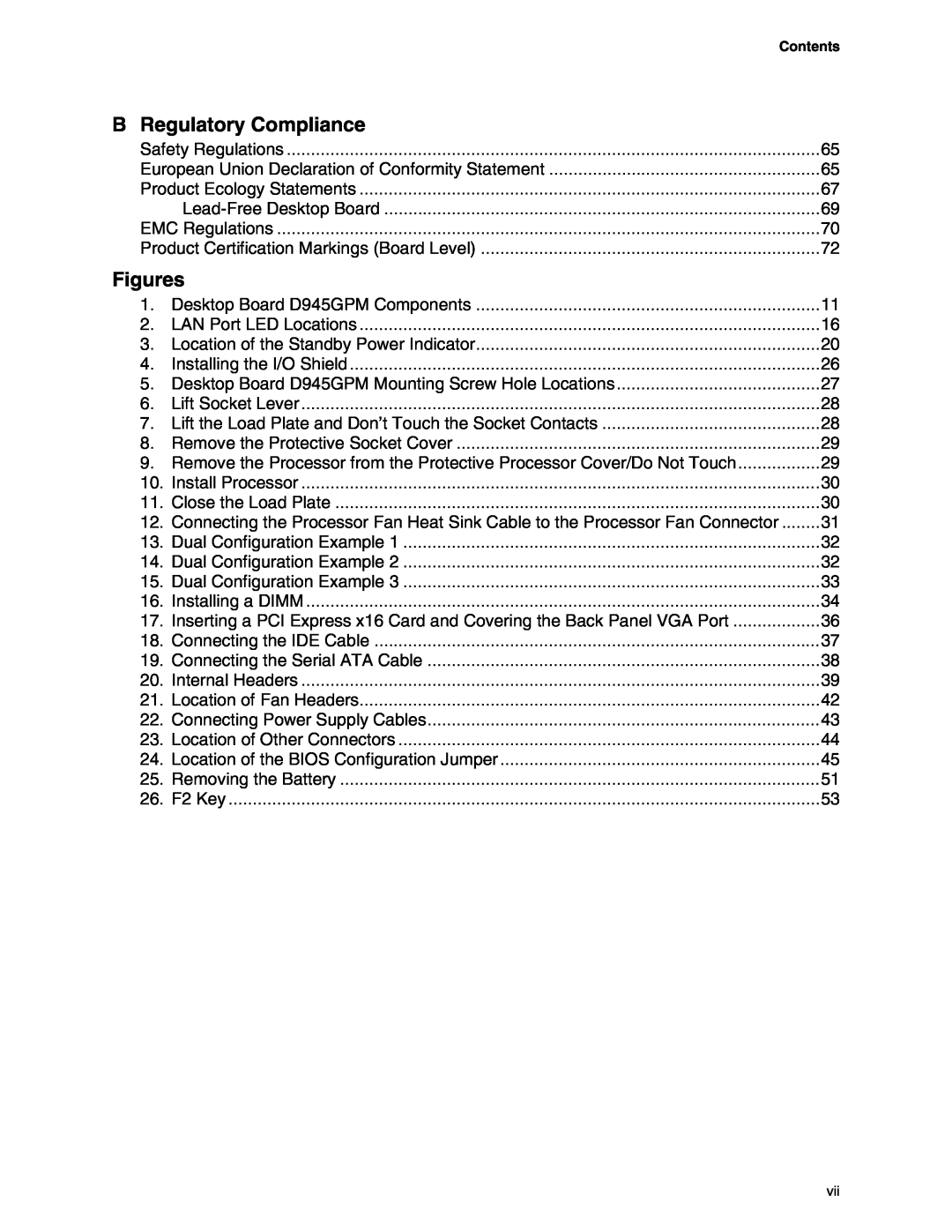 Intel D945GPM manual B Regulatory Compliance, Figures, Contents 