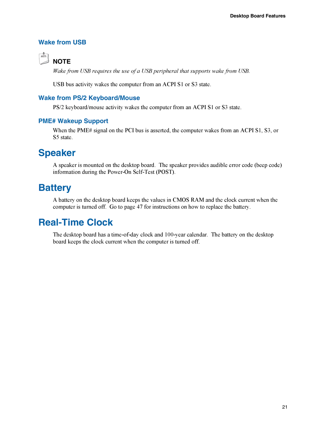 Intel D945GPM manual Speaker, Battery, Real-Time Clock 