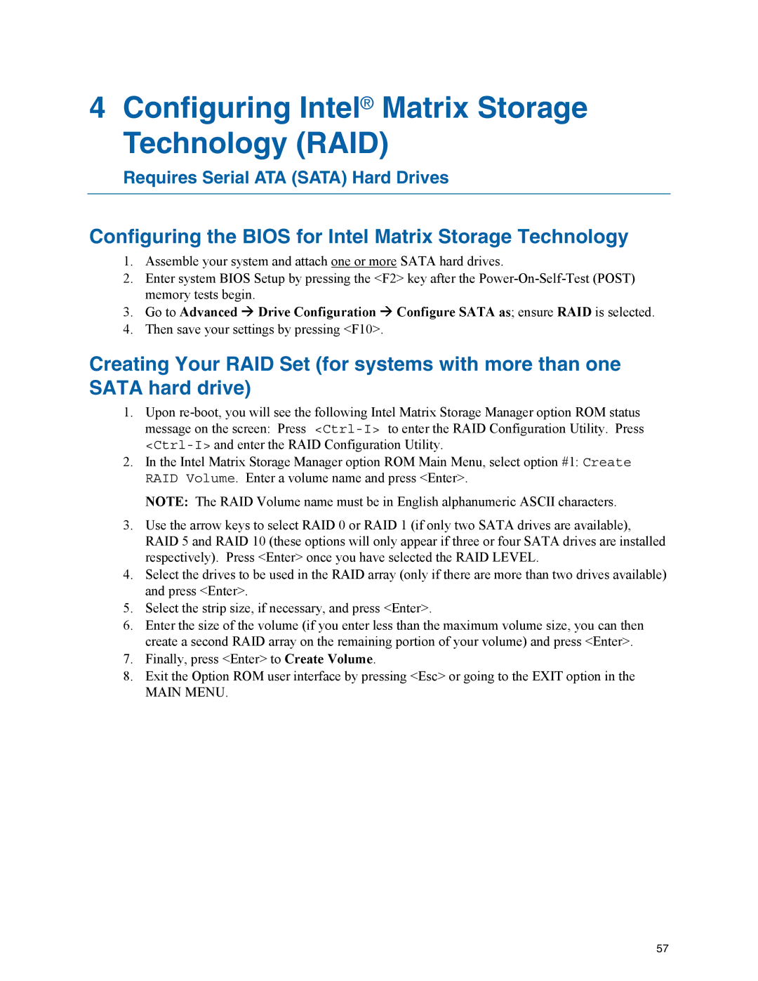 Intel D945GPM Configuring Intel Matrix Storage Technology RAID, Configuring the Bios for Intel Matrix Storage Technology 