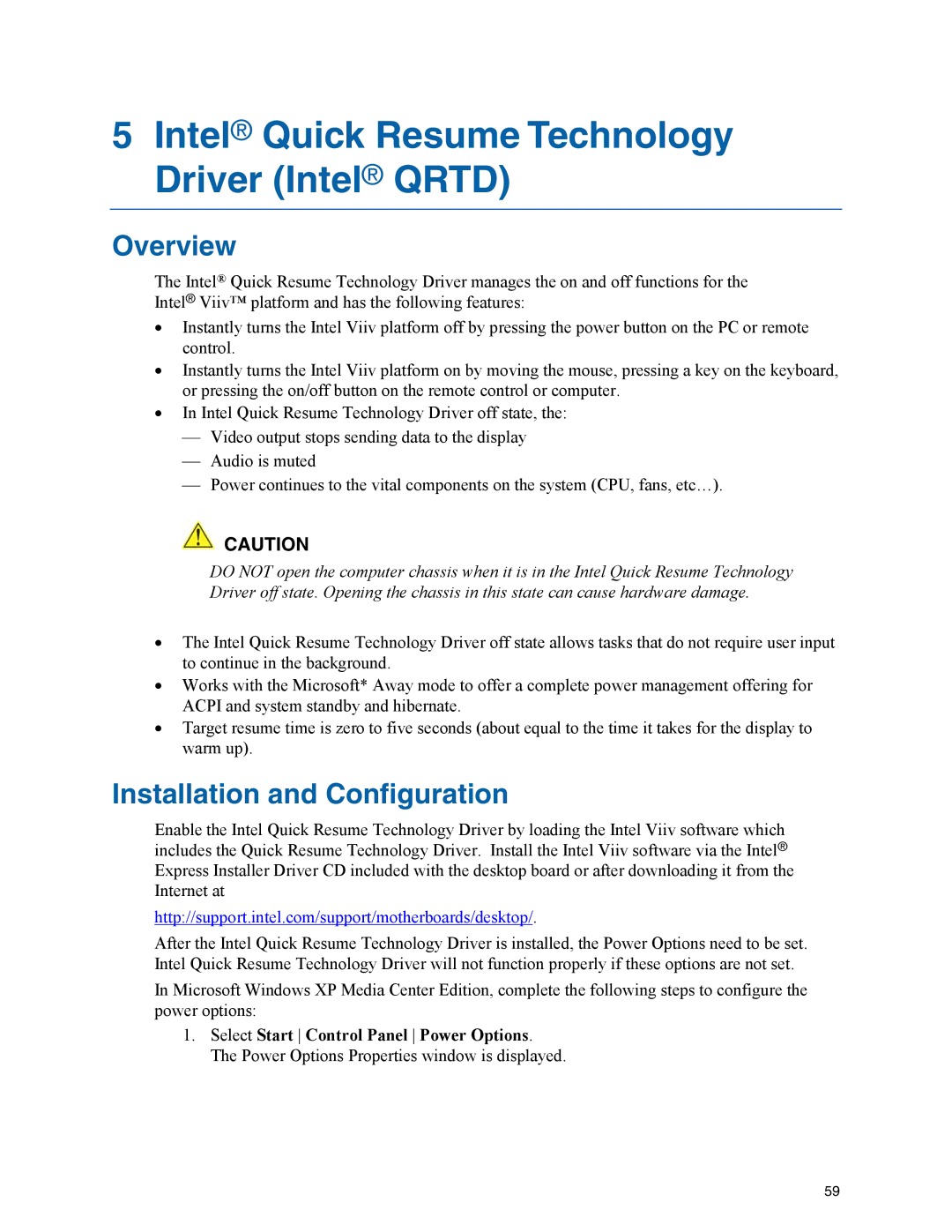 Intel D945GPM manual Intel Quick Resume Technology Driver Intel Qrtd, Overview, Installation and Configuration 