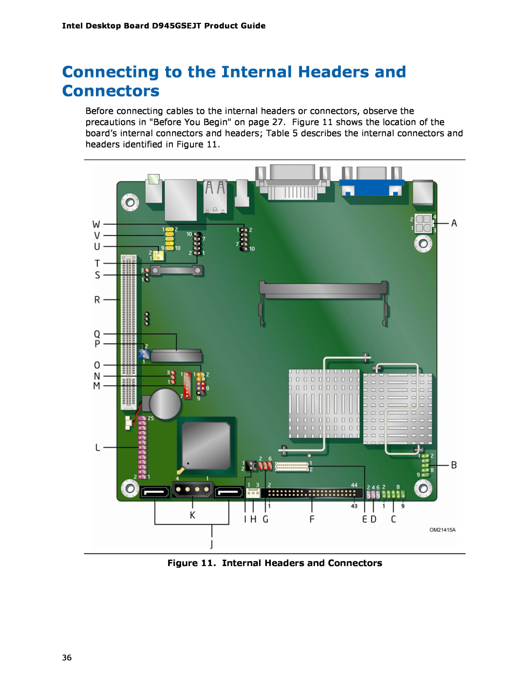 Intel D945GSEJT manual Connecting to the Internal Headers and Connectors 