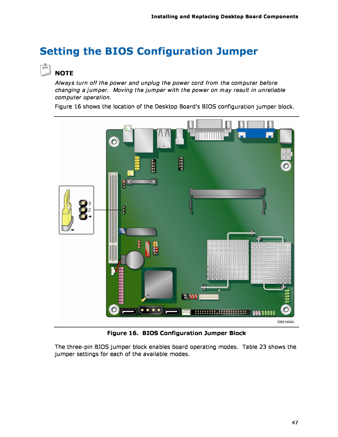 Intel D945GSEJT manual Setting the BIOS Configuration Jumper, BIOS Configuration Jumper Block 