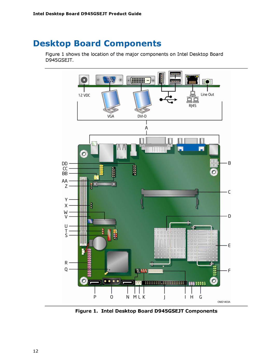 Intel manual Desktop Board Components, Intel Desktop Board D945GSEJT Components 