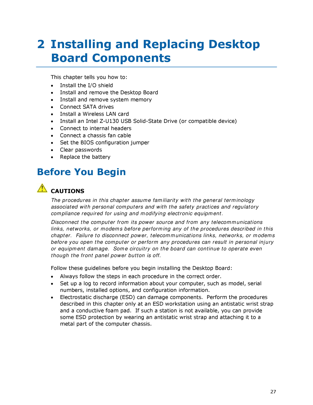 Intel D945GSEJT manual Installing and Replacing Desktop Board Components, Before You Begin 