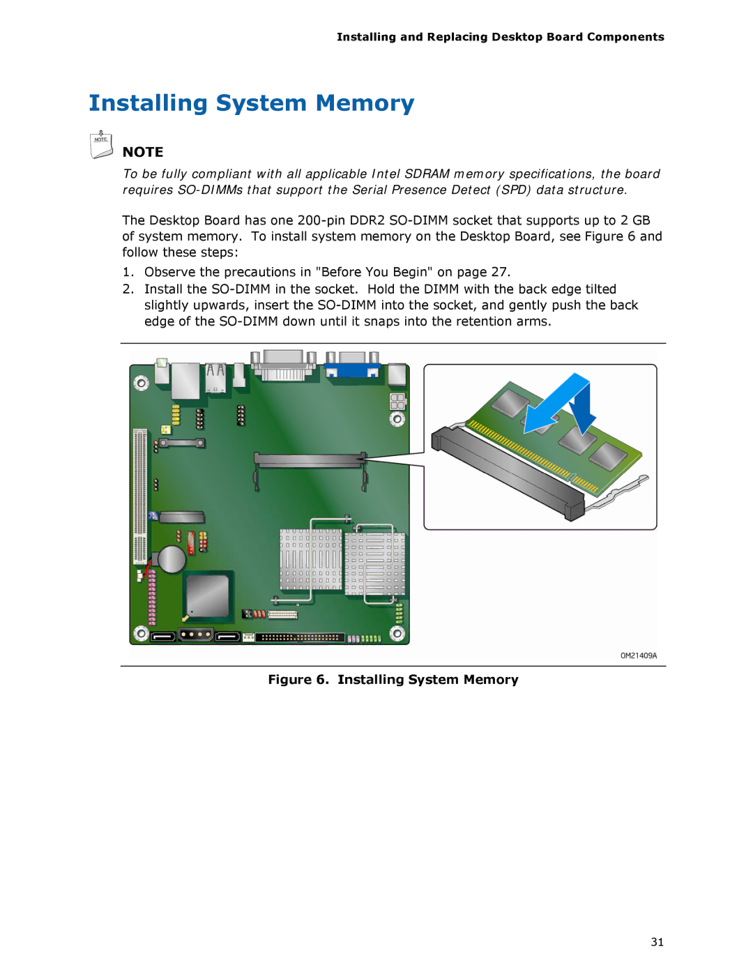 Intel D945GSEJT manual Installing System Memory 