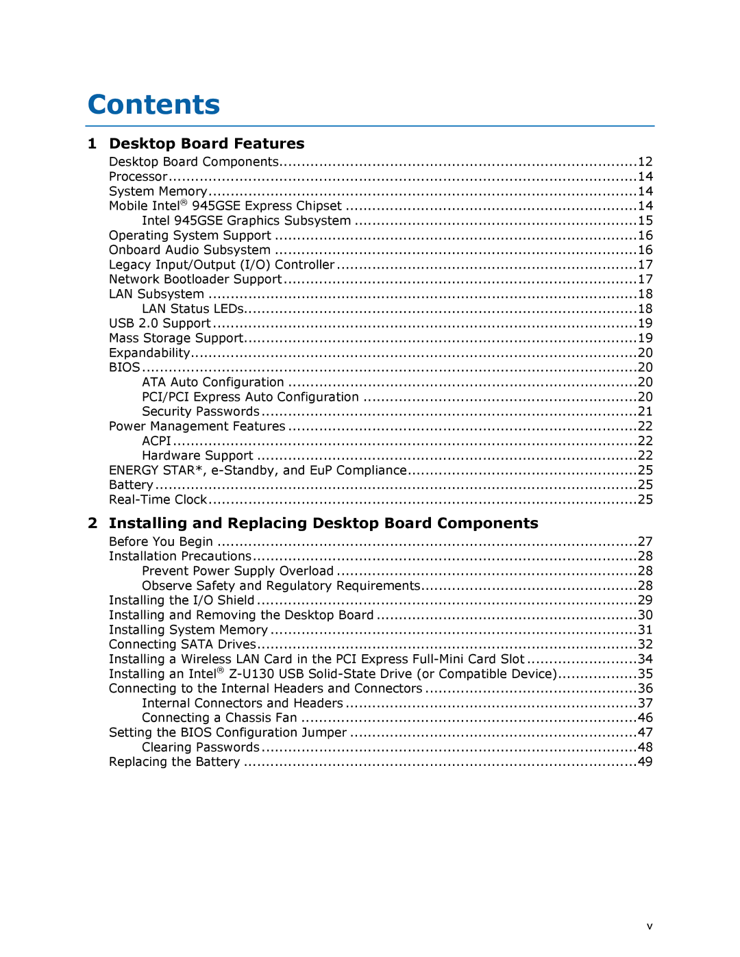 Intel D945GSEJT manual Contents 