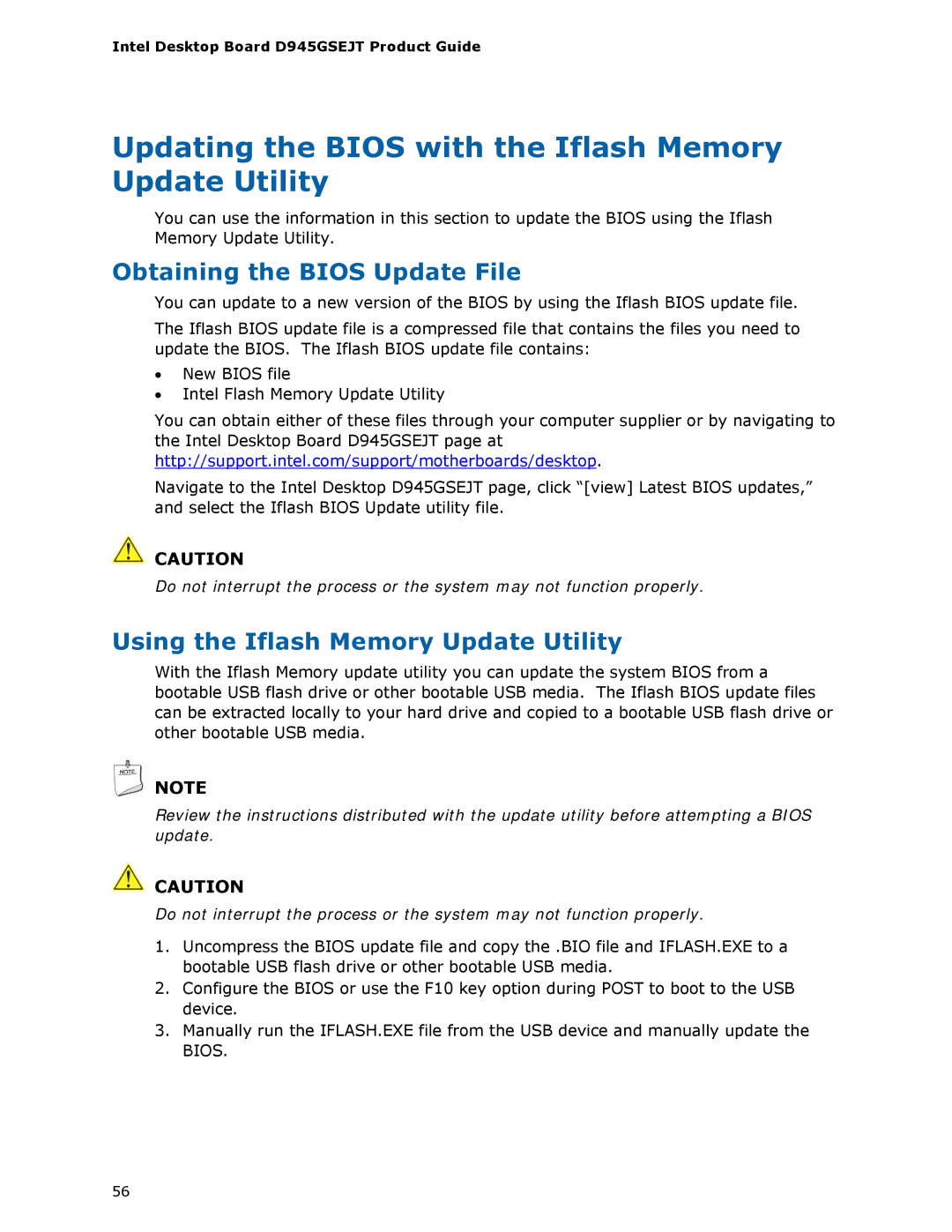 Intel D945GSEJT manual Updating the Bios with the Iflash Memory Update Utility, Obtaining the Bios Update File 