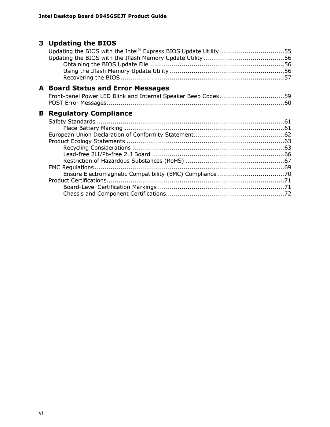 Intel D945GSEJT manual Board Status and Error Messages 