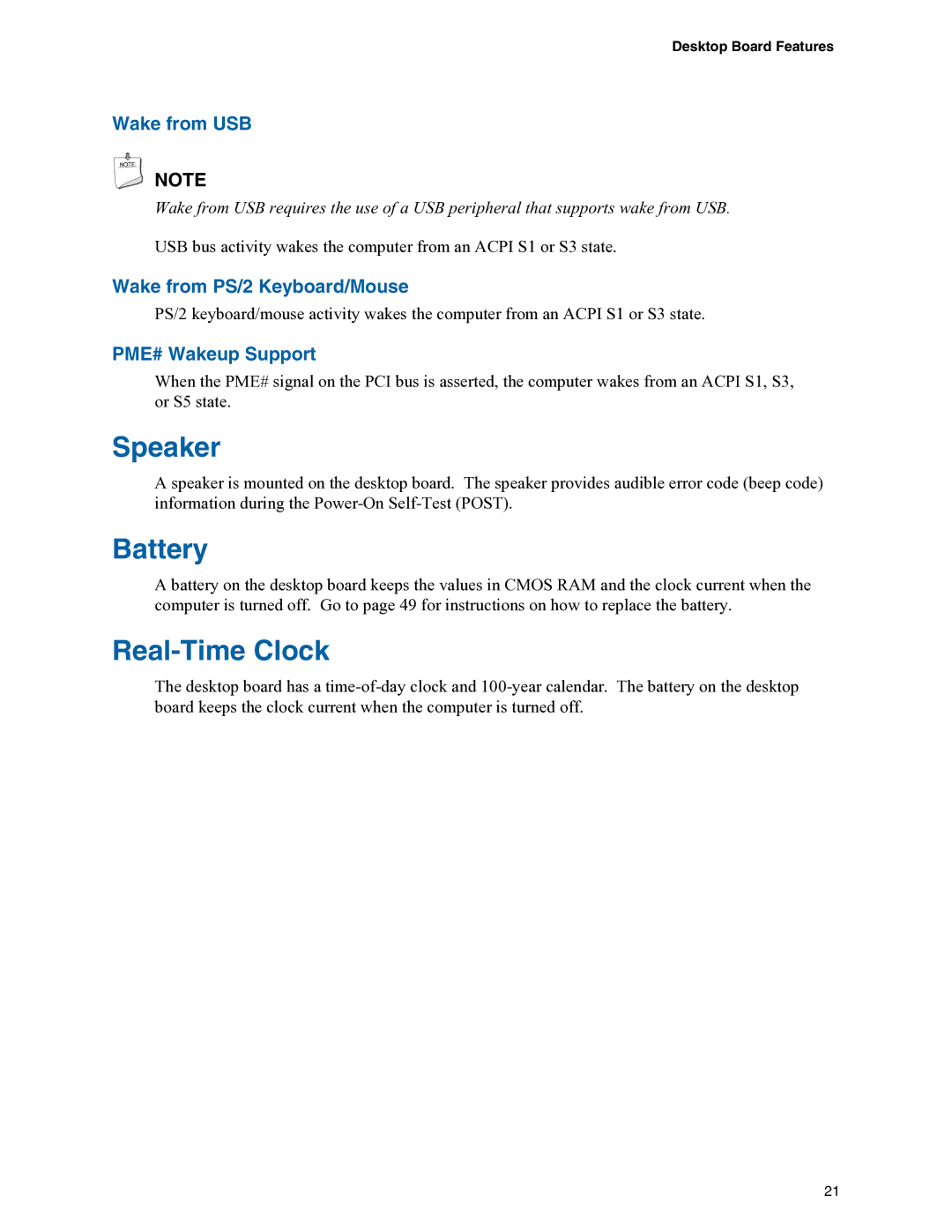 Intel D945PVS manual Speaker, Battery, Real-Time Clock 