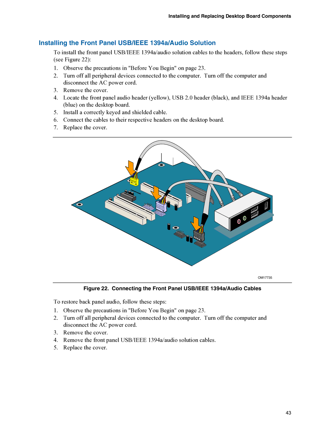 Intel D945PVS manual Installing the Front Panel USB/IEEE 1394a/Audio Solution 