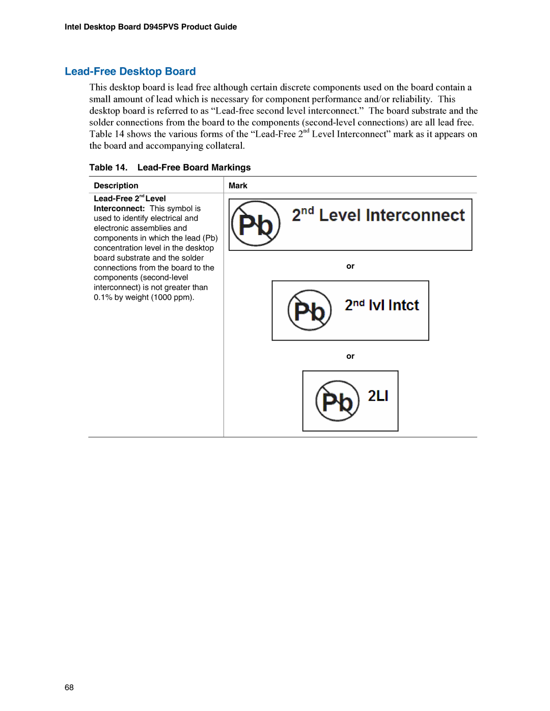 Intel D945PVS manual Lead-Free Desktop Board, Lead-Free Board Markings 