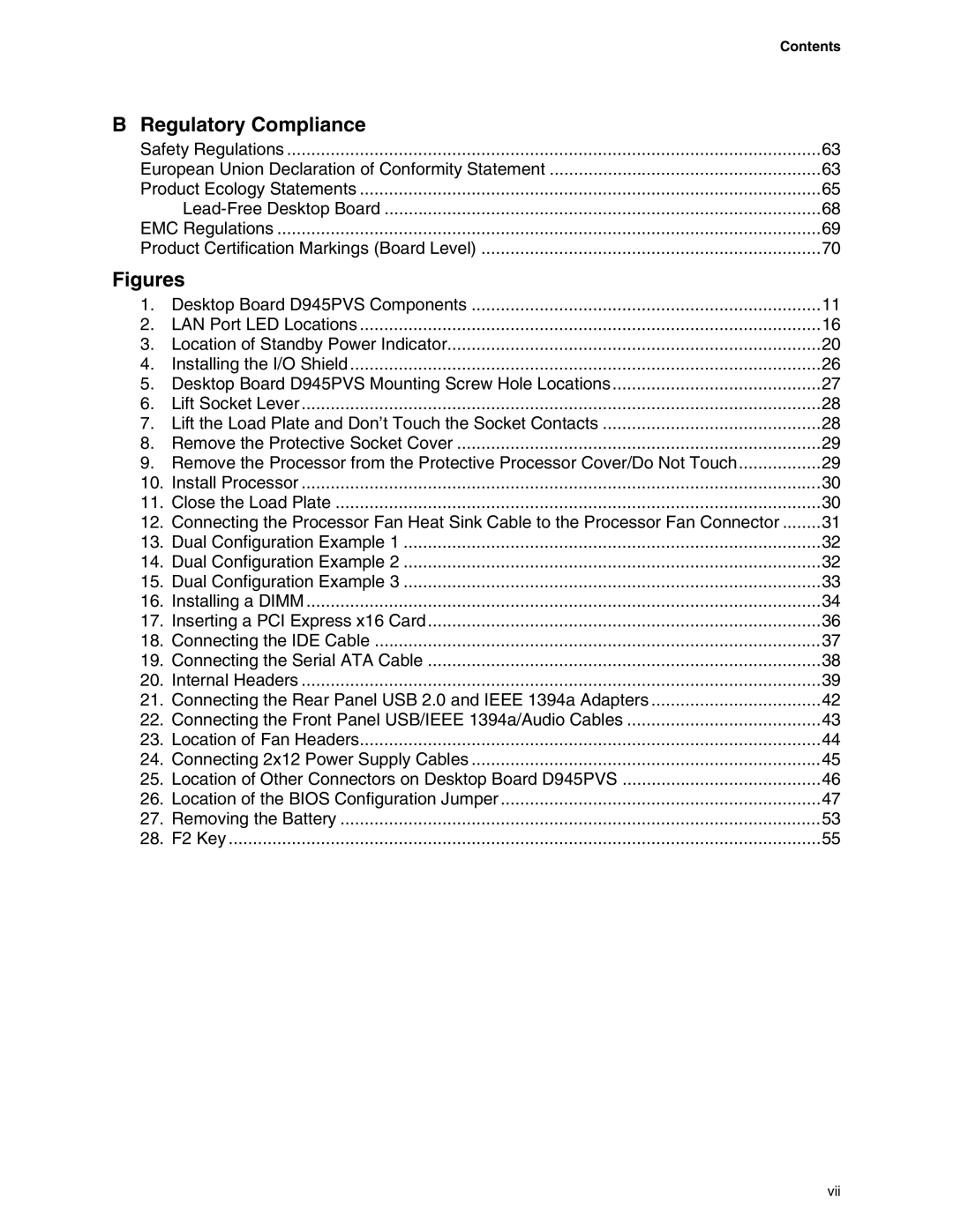 Intel D945PVS manual Regulatory Compliance, Contents 