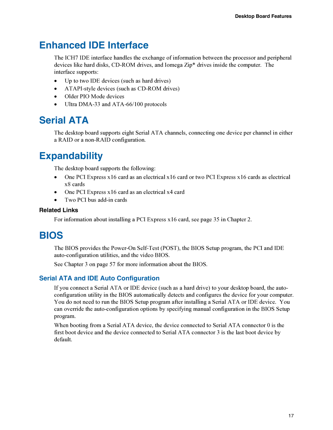 Intel D975XBX manual Enhanced IDE Interface, Expandability, Serial ATA and IDE Auto Configuration 