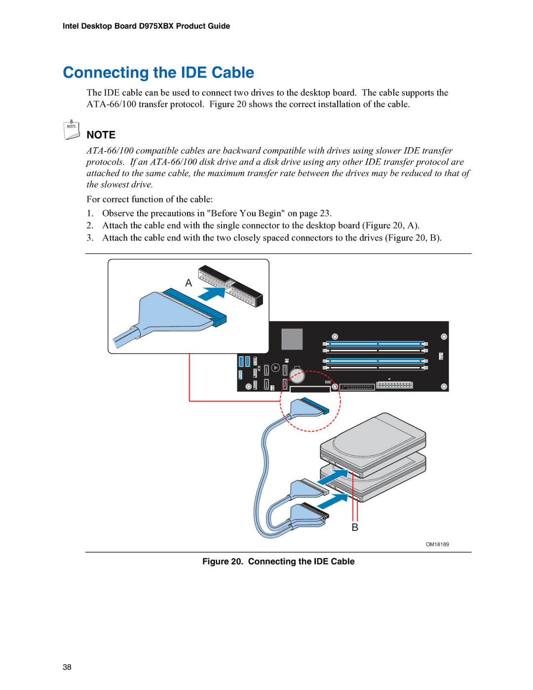 Intel D975XBX manual Connecting the IDE Cable 