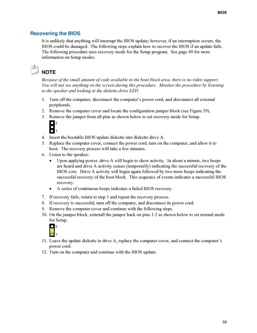 Intel D975XBX manual Recovering the Bios 