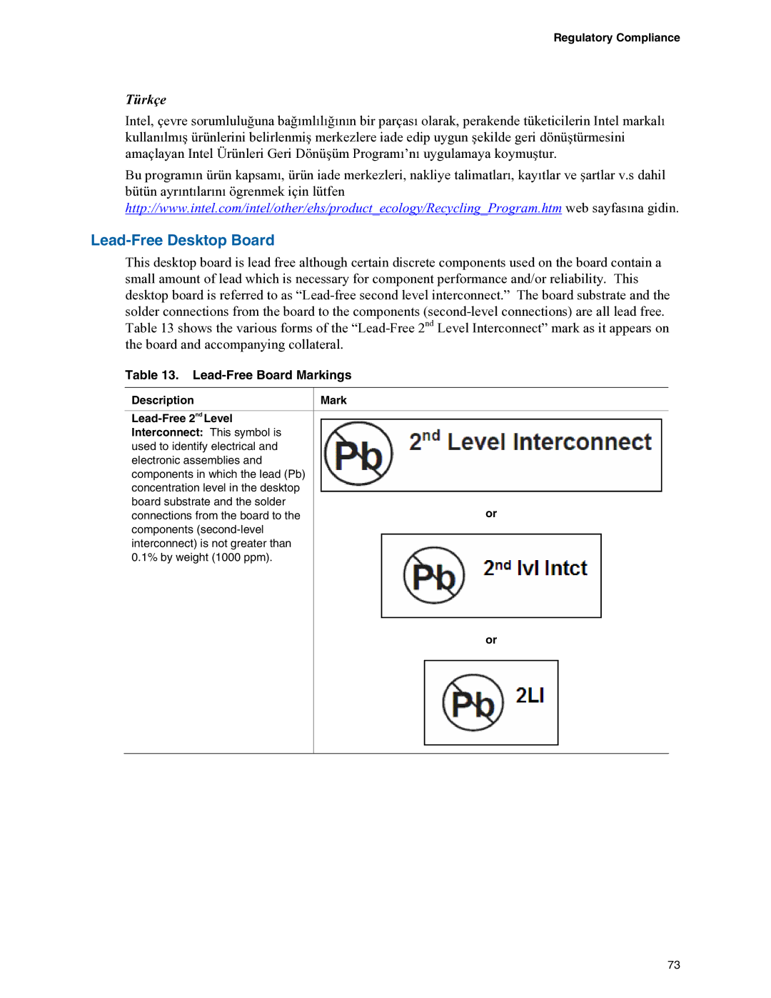 Intel D975XBX manual Lead-Free Desktop Board, Lead-Free Board Markings 