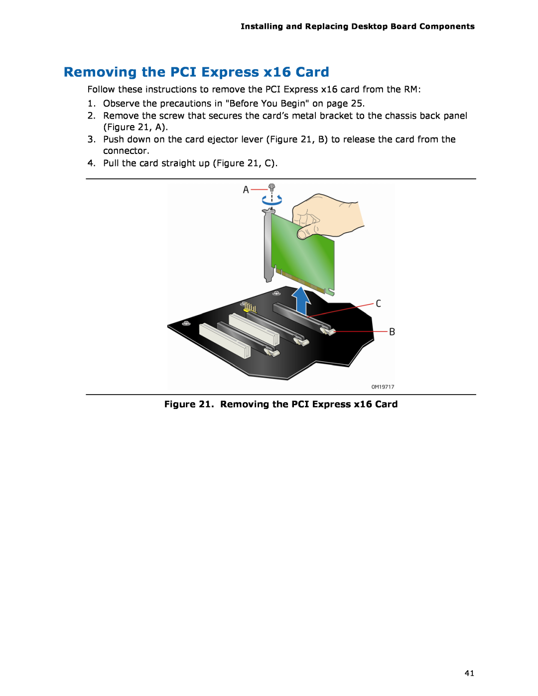Intel D975XBX2 manual Removing the PCI Express x16 Card 