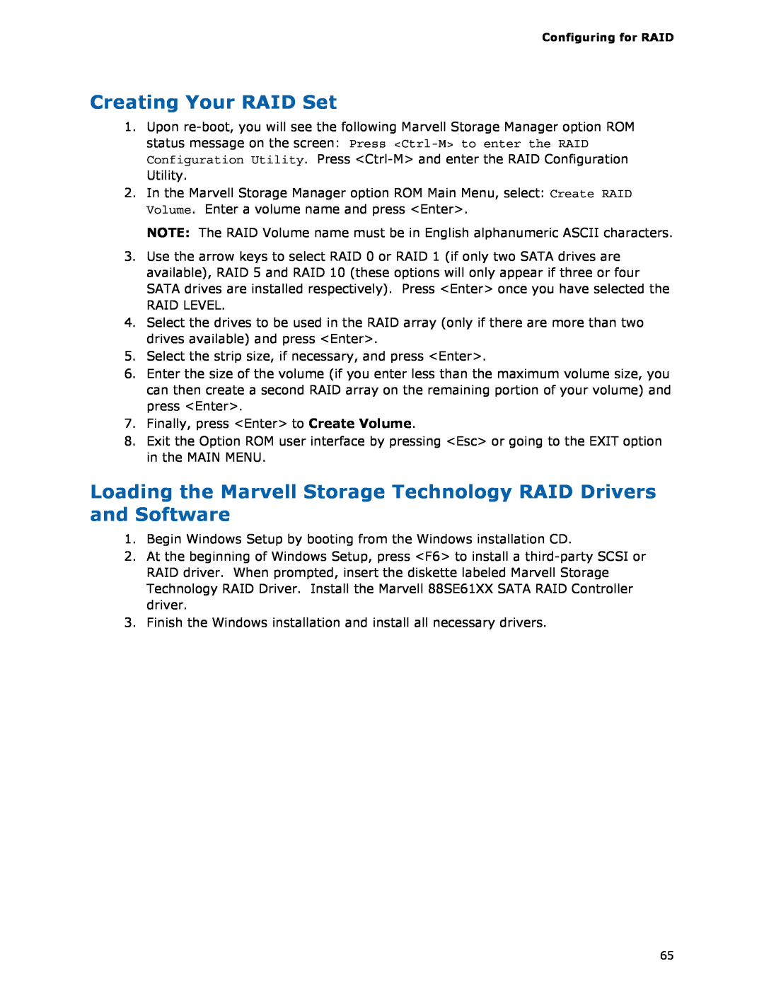 Intel D975XBX2 manual Creating Your RAID Set 