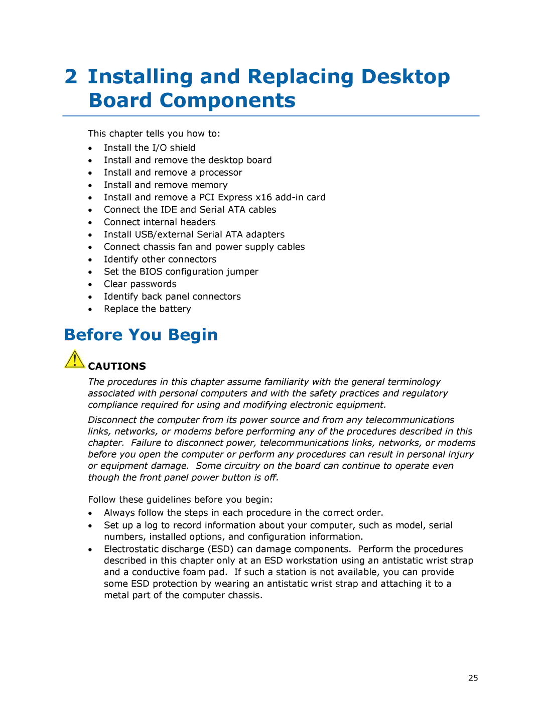 Intel D975XBX2 manual Installing and Replacing Desktop Board Components, Before You Begin 