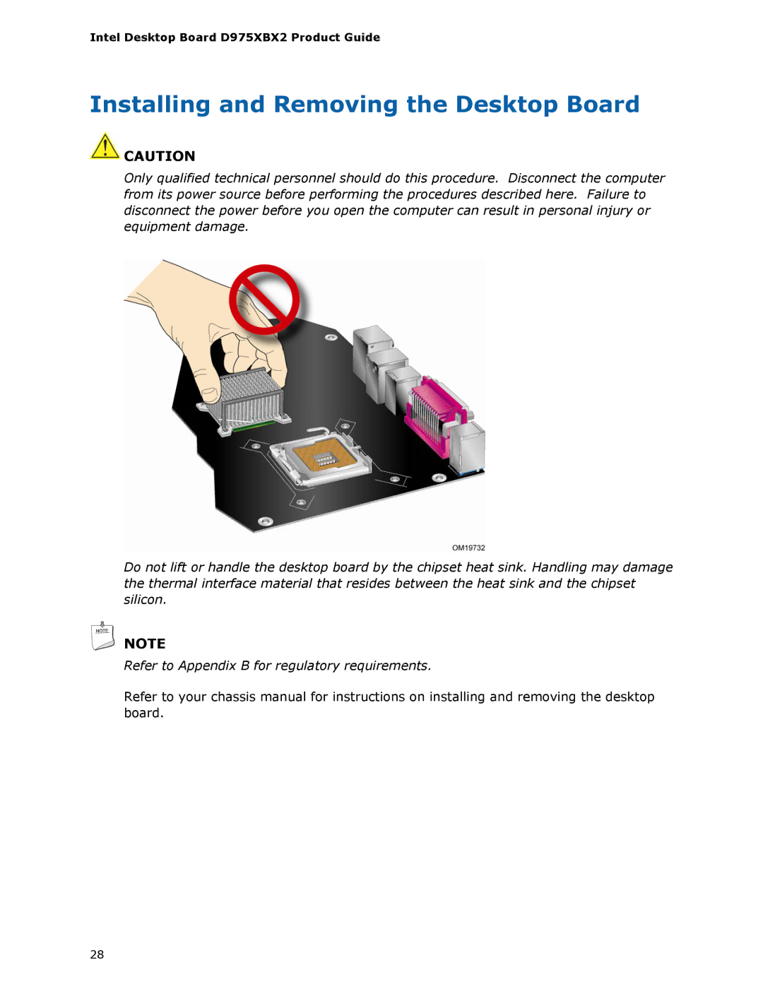 Intel D975XBX2 manual Installing and Removing the Desktop Board 