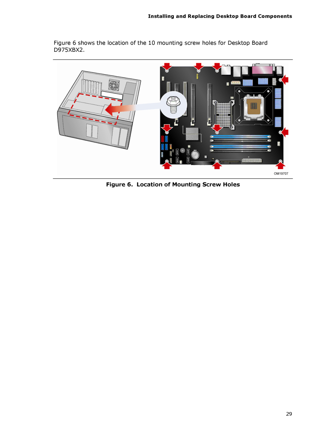 Intel D975XBX2 manual Location of Mounting Screw Holes 