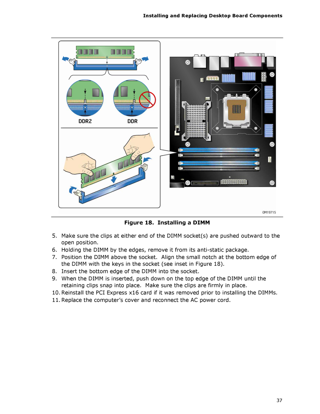 Intel D975XBX2 manual Installing a Dimm 