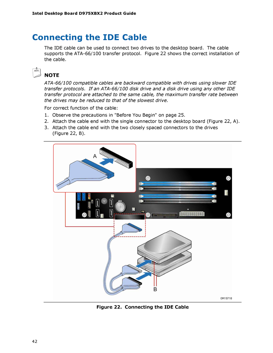 Intel D975XBX2 manual Connecting the IDE Cable 