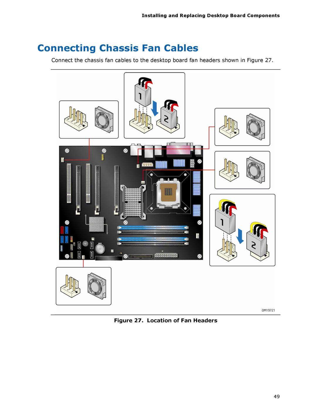 Intel D975XBX2 manual Connecting Chassis Fan Cables, Location of Fan Headers 