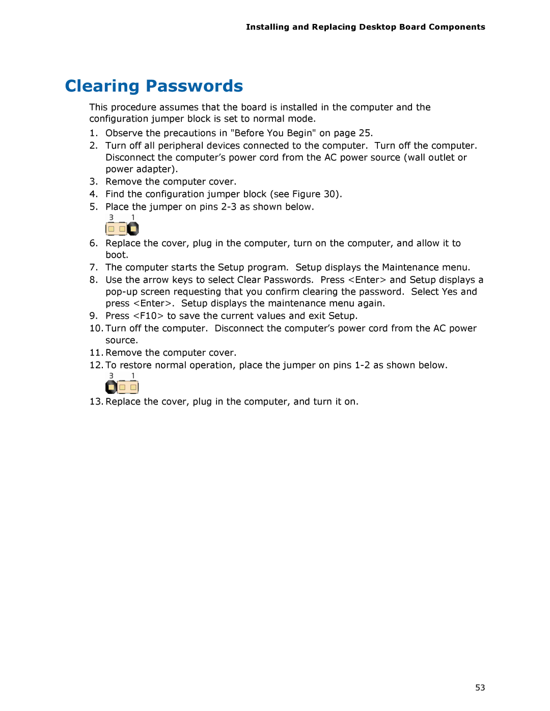 Intel D975XBX2 manual Clearing Passwords 