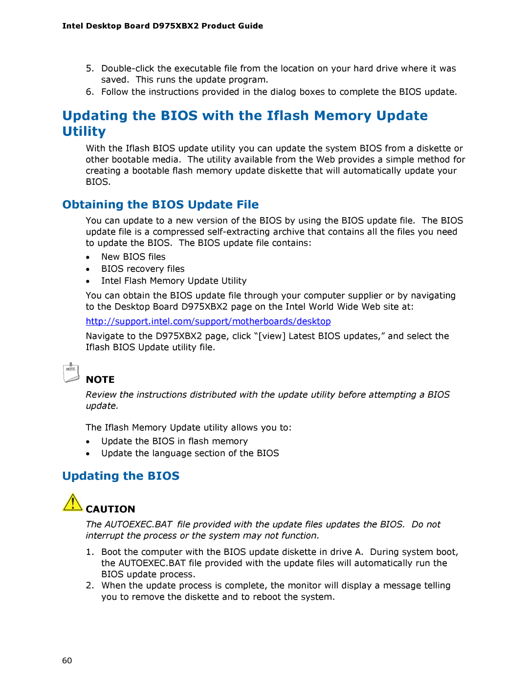 Intel D975XBX2 manual Updating the Bios with the Iflash Memory Update Utility, Obtaining the Bios Update File 