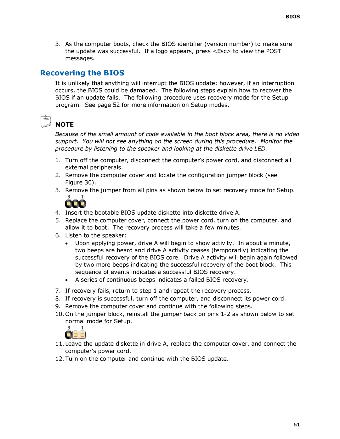 Intel D975XBX2 manual Recovering the Bios 