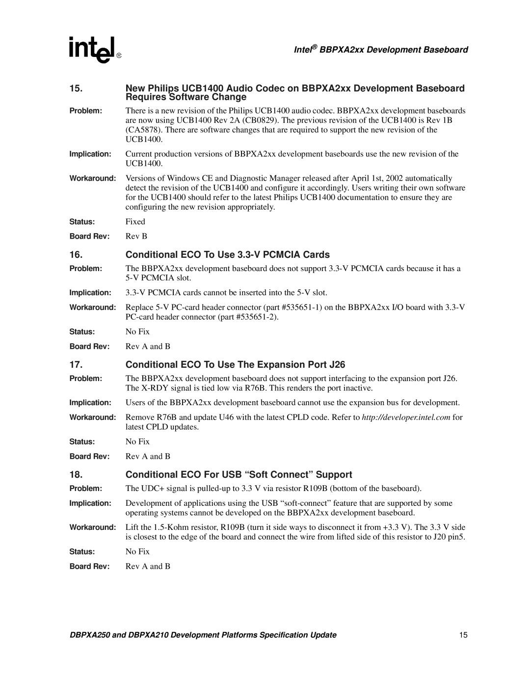 Intel DBPXA250, DBPXA210 Conditional ECO To Use 3.3-V Pcmcia Cards, Conditional ECO To Use The Expansion Port J26 