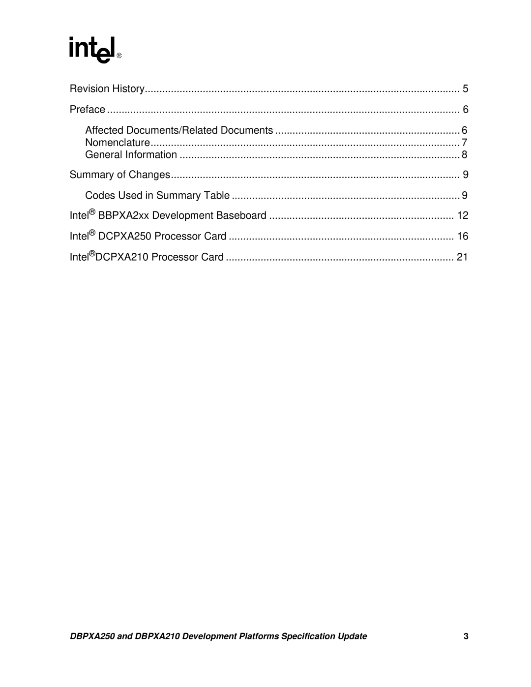 Intel DBPXA250, DBPXA210 specifications 