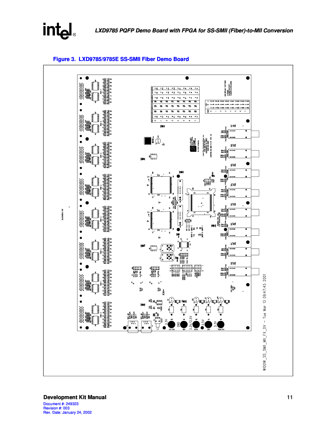 Intel Demo Board with FPGA for SS-SMII (Fiber)-to-MII Conversion, 249323-003 manual LXD9785/9785E SS-SMII Fiber Demo Board 