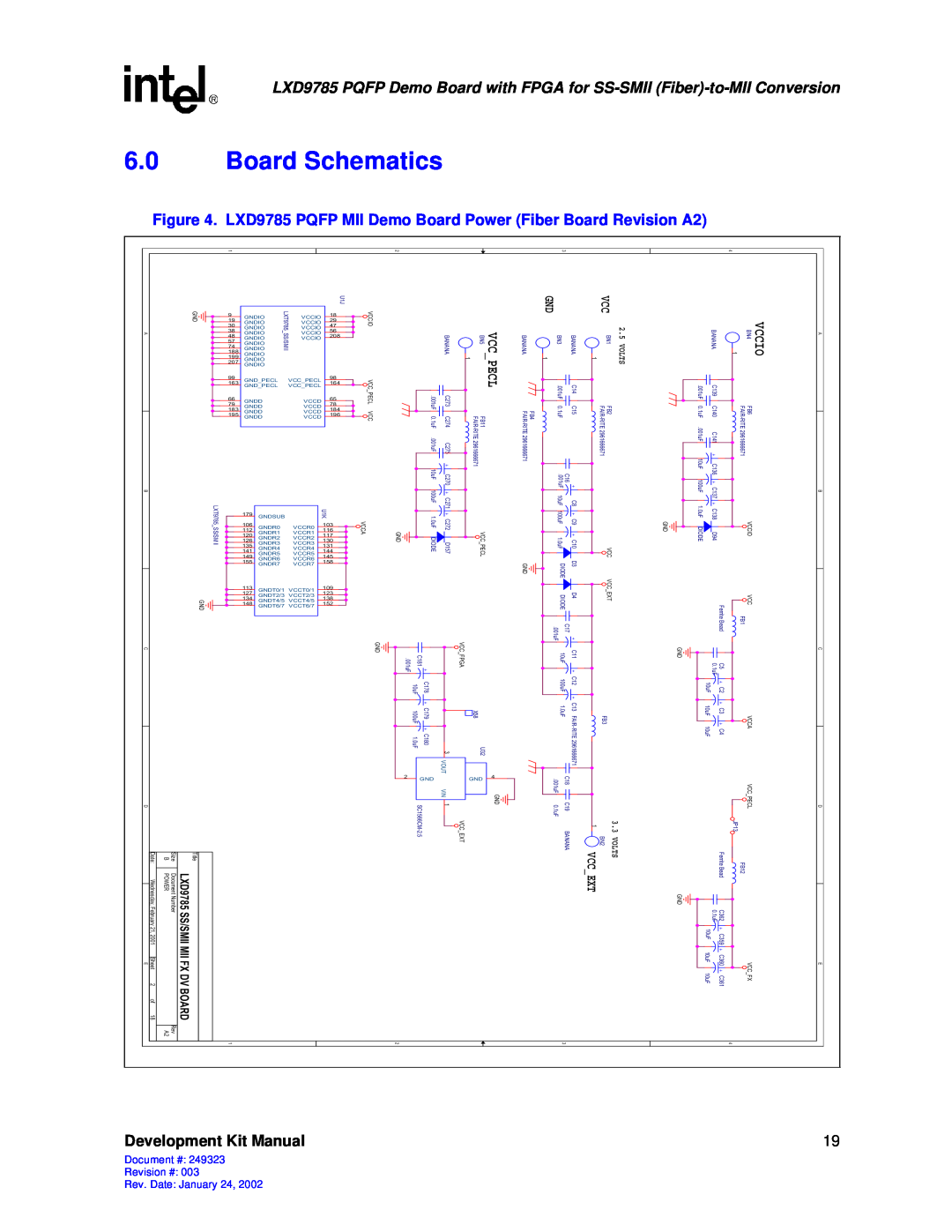 Intel Demo Board with FPGA for SS-SMII (Fiber)-to-MII Conversion Board Schematics, Development Kit Manual, Vccpecl, Volts 