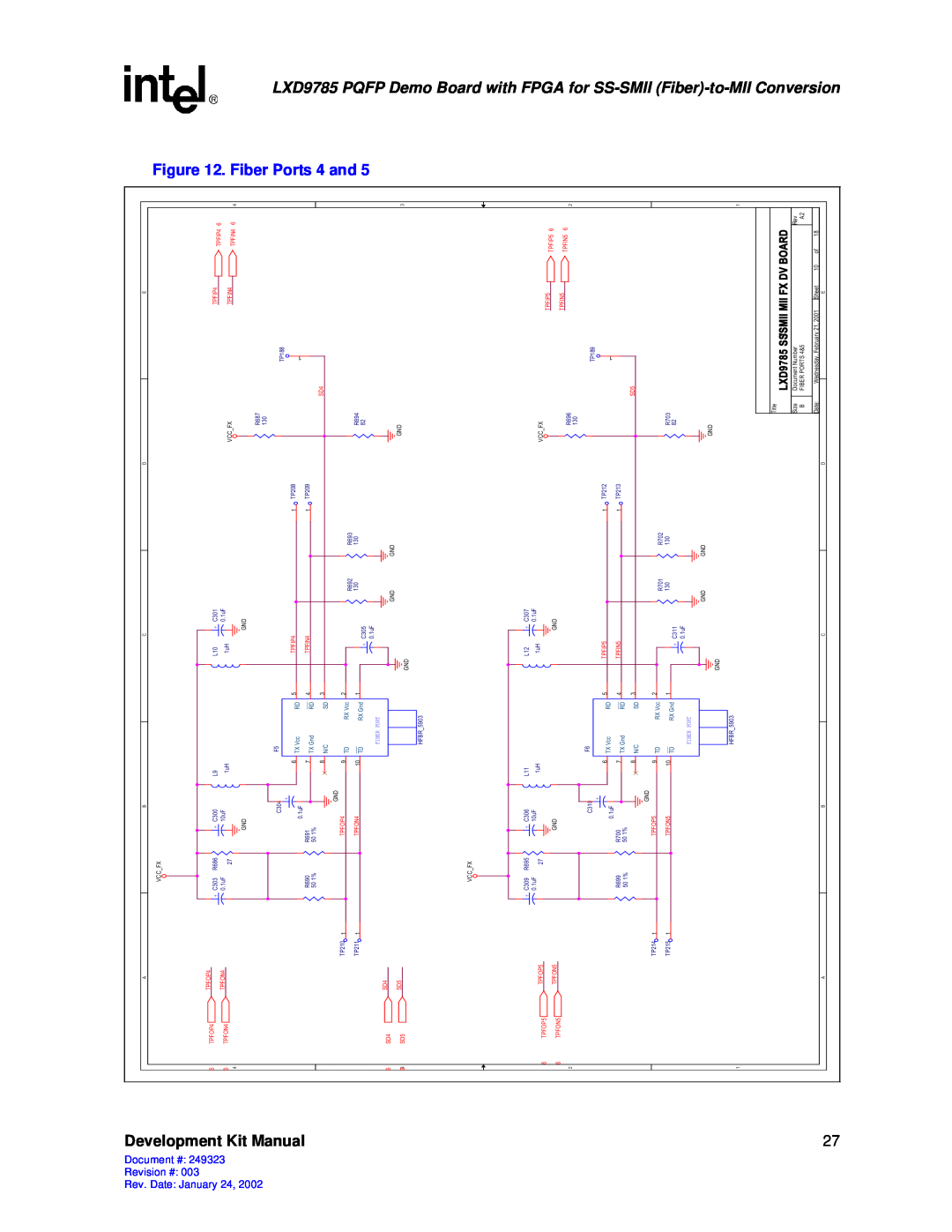 Intel Demo Board with FPGA for SS-SMII (Fiber)-to-MII Conversion Fiber Ports 4 and, Development Kit Manual, LXD9785 PQFP 