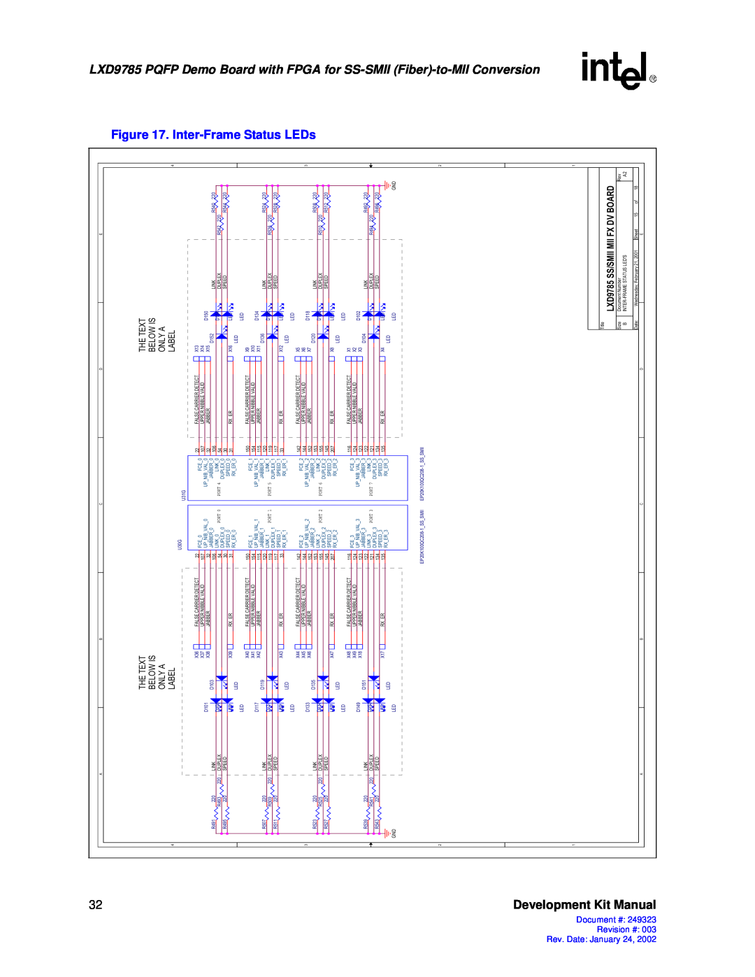 Intel 249323-003 manual Inter-Frame Status, LEDs, Fpga, for SS-SMII Fiber-to, Development Kit Manual, Conversion, Port 
