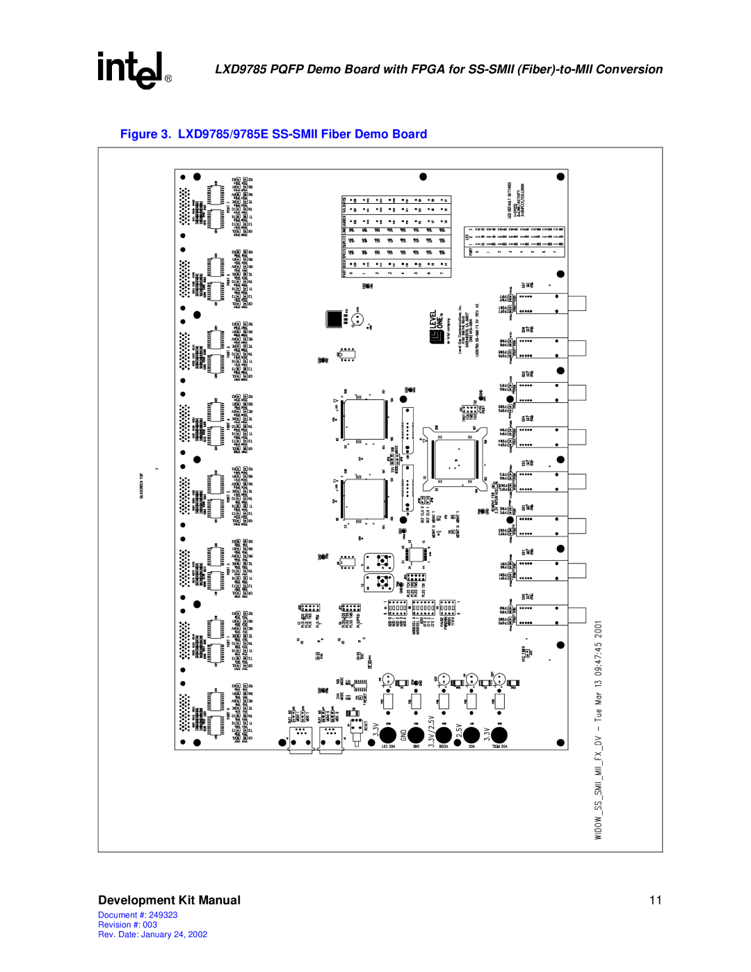 Intel Demo Board with FPGA for SS-SMII (Fiber)-to-MII Conversion, 249323-003 manual LXD9785/9785E SS-SMII Fiber Demo Board 