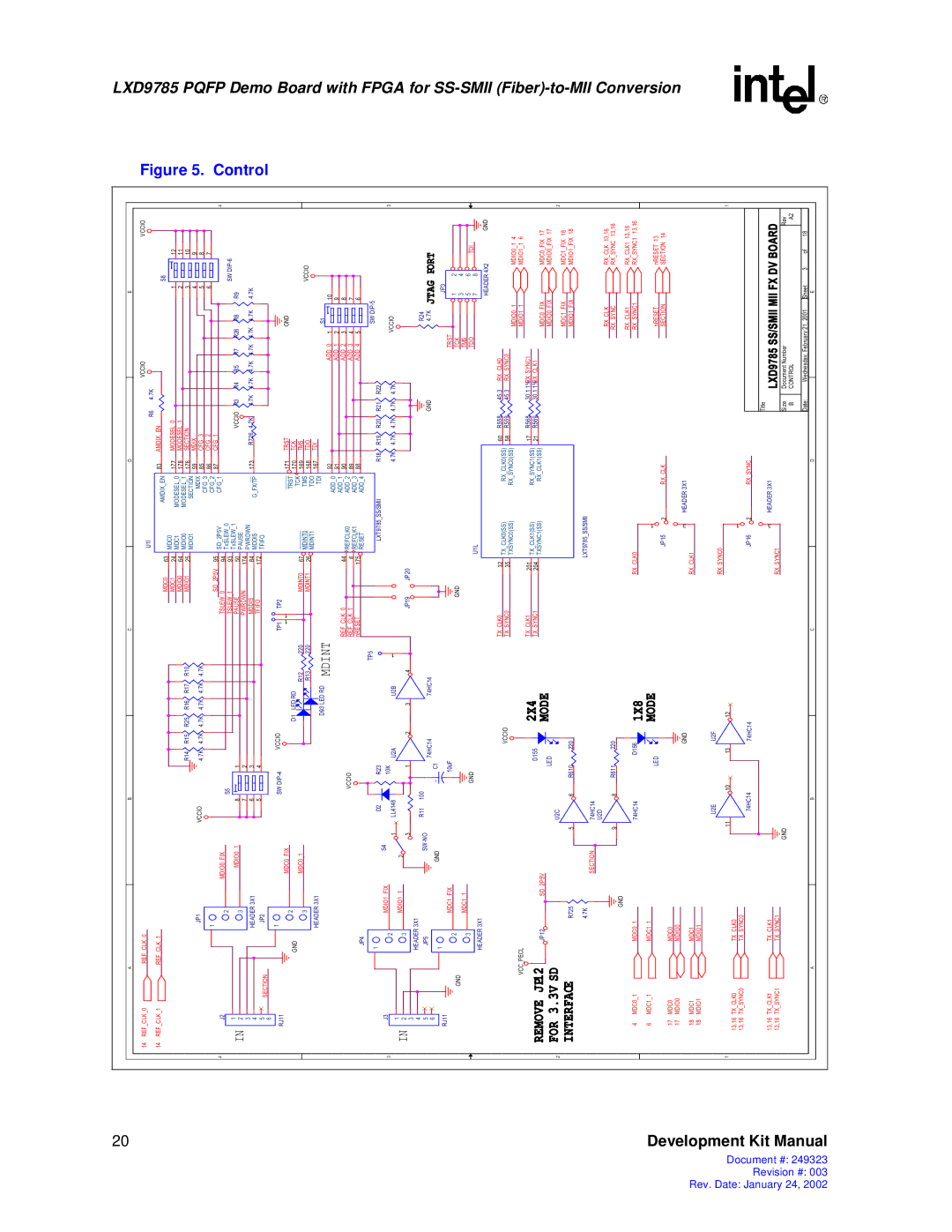 Intel 249323-003, Demo Board with FPGA for SS-SMII (Fiber)-to-MII Conversion manual Mode 