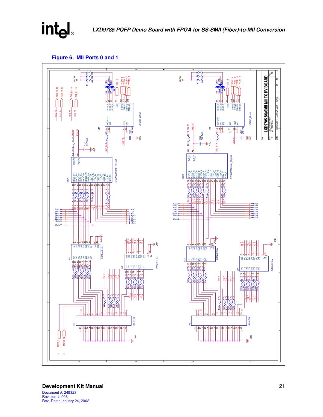 Intel Demo Board with FPGA for SS-SMII (Fiber)-to-MII Conversion, 249323-003 manual Pqfp 