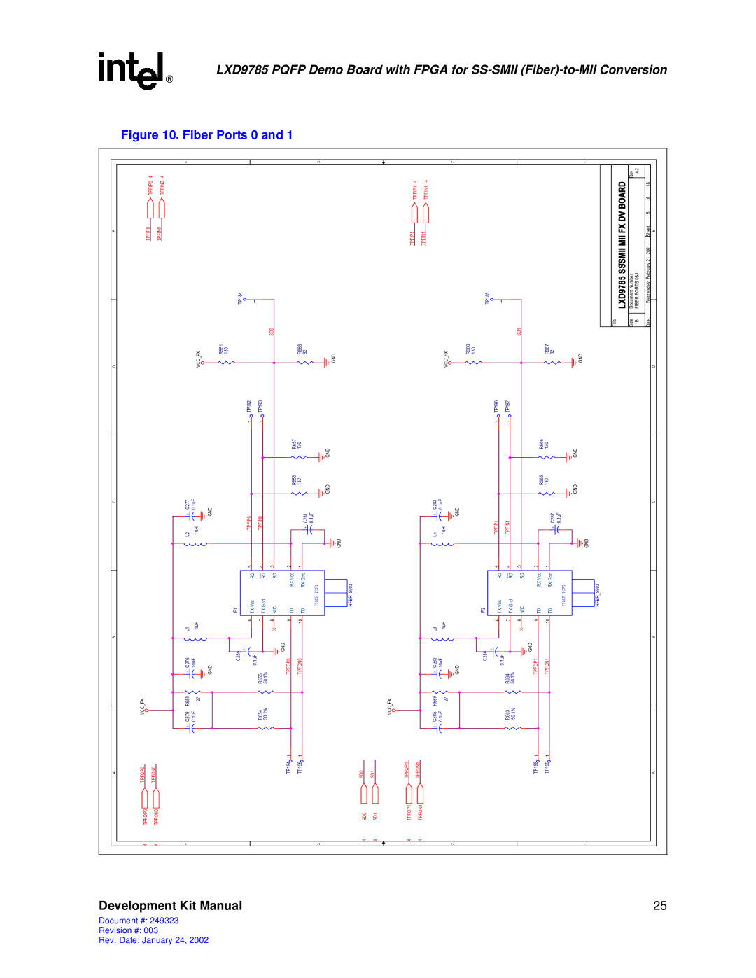 Intel Demo Board with FPGA for SS-SMII (Fiber)-to-MII Conversion, 249323-003 manual LXD9785 Pqfp 