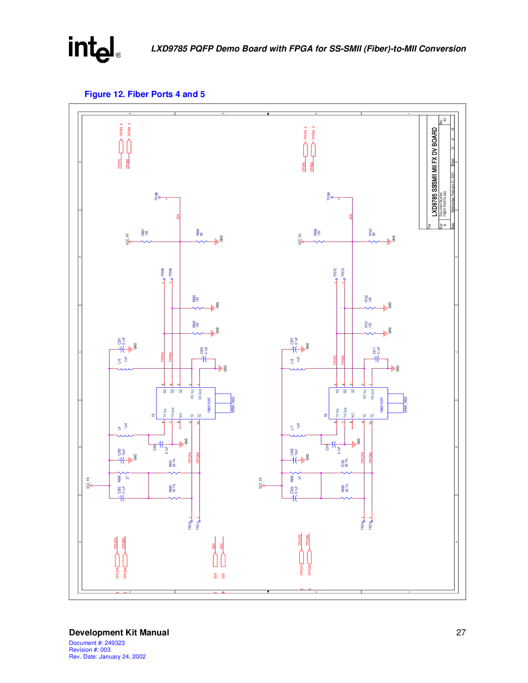 Intel Demo Board with FPGA for SS-SMII (Fiber)-to-MII Conversion, 249323-003 manual Fiber Ports 4 