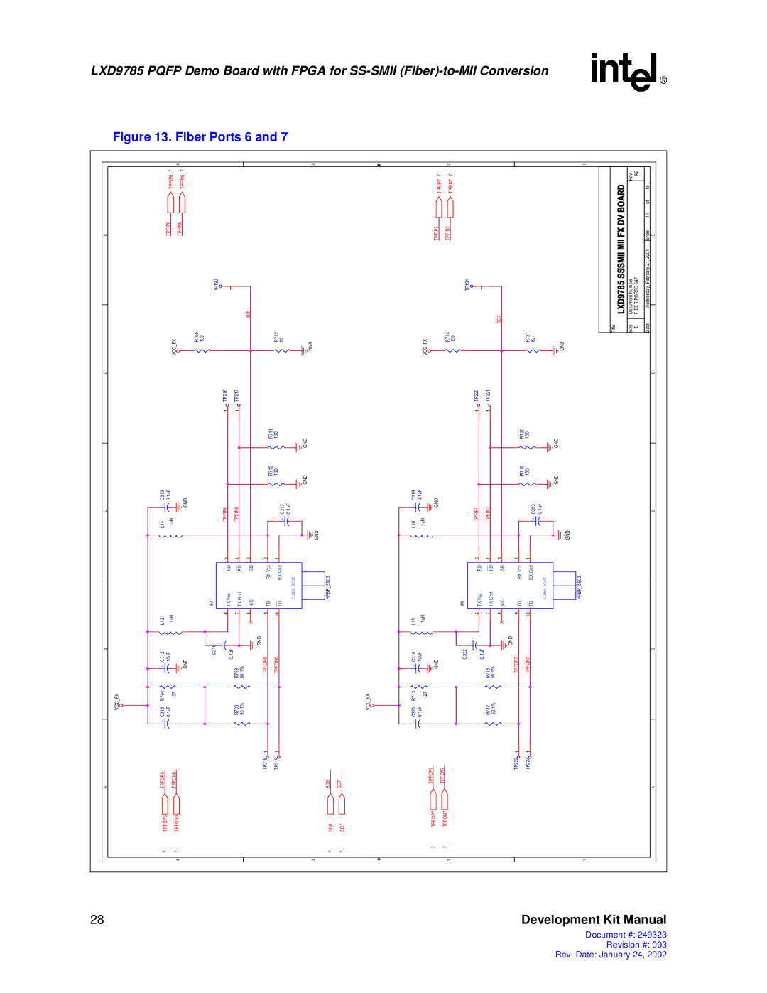 Intel 249323-003, Demo Board with FPGA for SS-SMII (Fiber)-to-MII Conversion manual Fiber Ports 6 