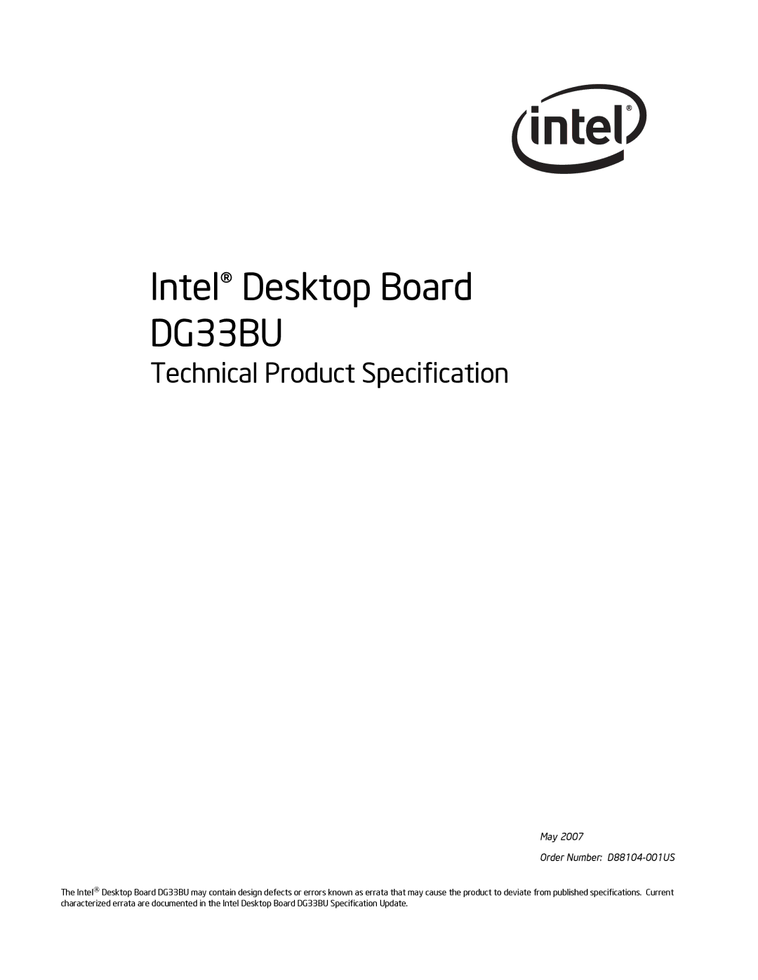 Intel DG33BU specifications 